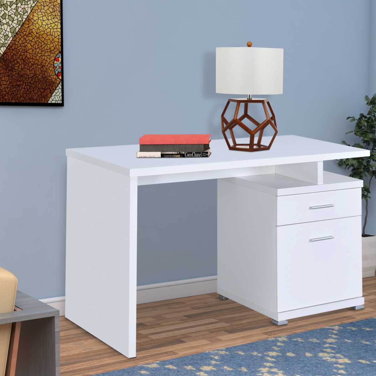 Gorgeous White Wooden Desk With Cabinet  By Benzara | Desks |  Modishstore  - 2