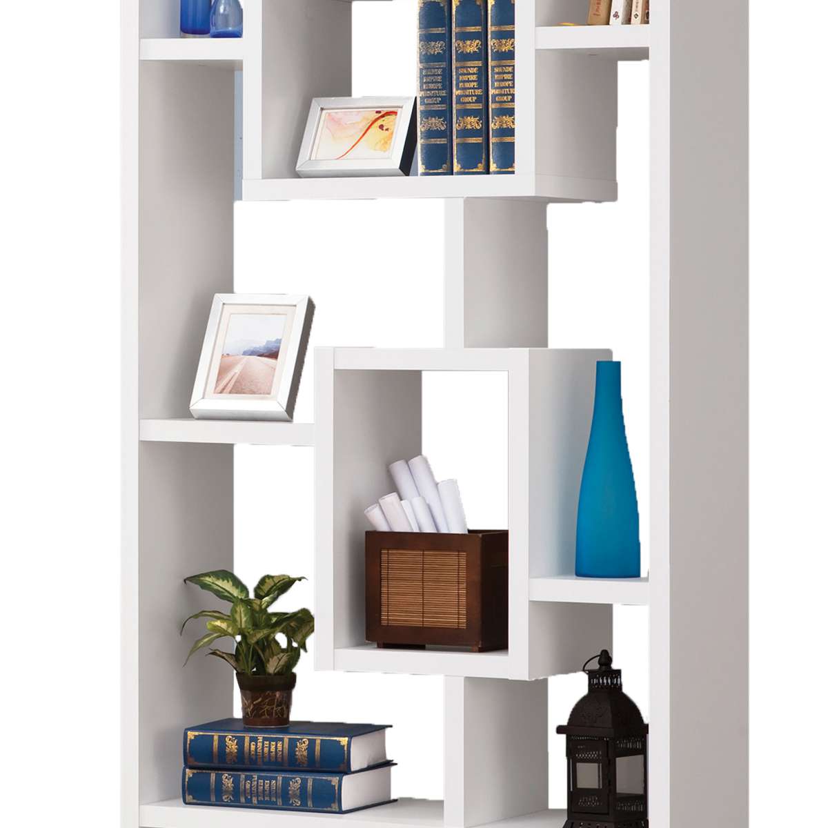 Fantastic Geometric Cubed Rectangular Bookcase, White  By Benzara | Bookcases |  Modishstore  - 4