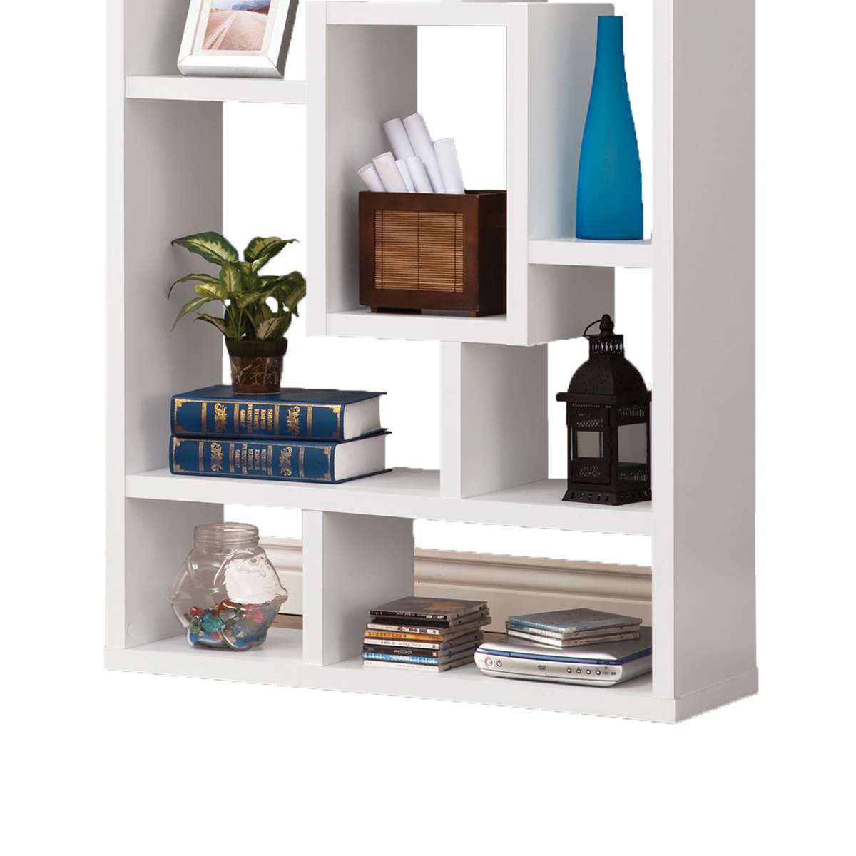 Fantastic Geometric Cubed Rectangular Bookcase, White  By Benzara | Bookcases |  Modishstore  - 5