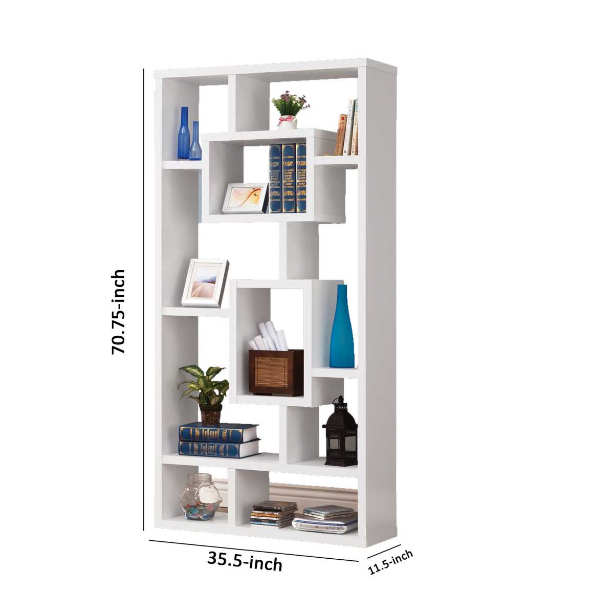 Fantastic Geometric Cubed Rectangular Bookcase, White  By Benzara | Bookcases |  Modishstore  - 2