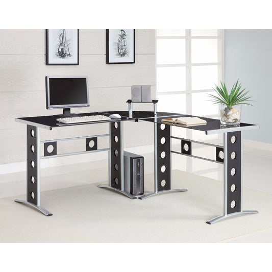 Captivating L Shape Black Computer Desk With Silver Frame  By Benzara | Desks |  Modishstore 