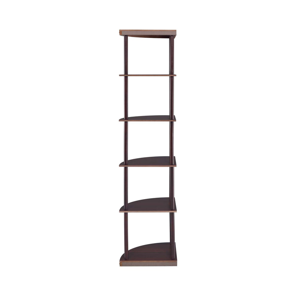 Illuminating Corner Bookcase With Five Pie-Shaped Shelves, Brown By Benzara | Bookcases |  Modishstore  - 3