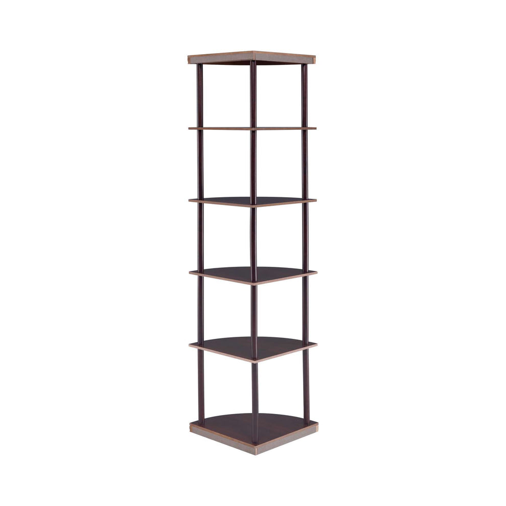 Illuminating Corner Bookcase With Five Pie-Shaped Shelves, Brown By Benzara | Bookcases |  Modishstore  - 2