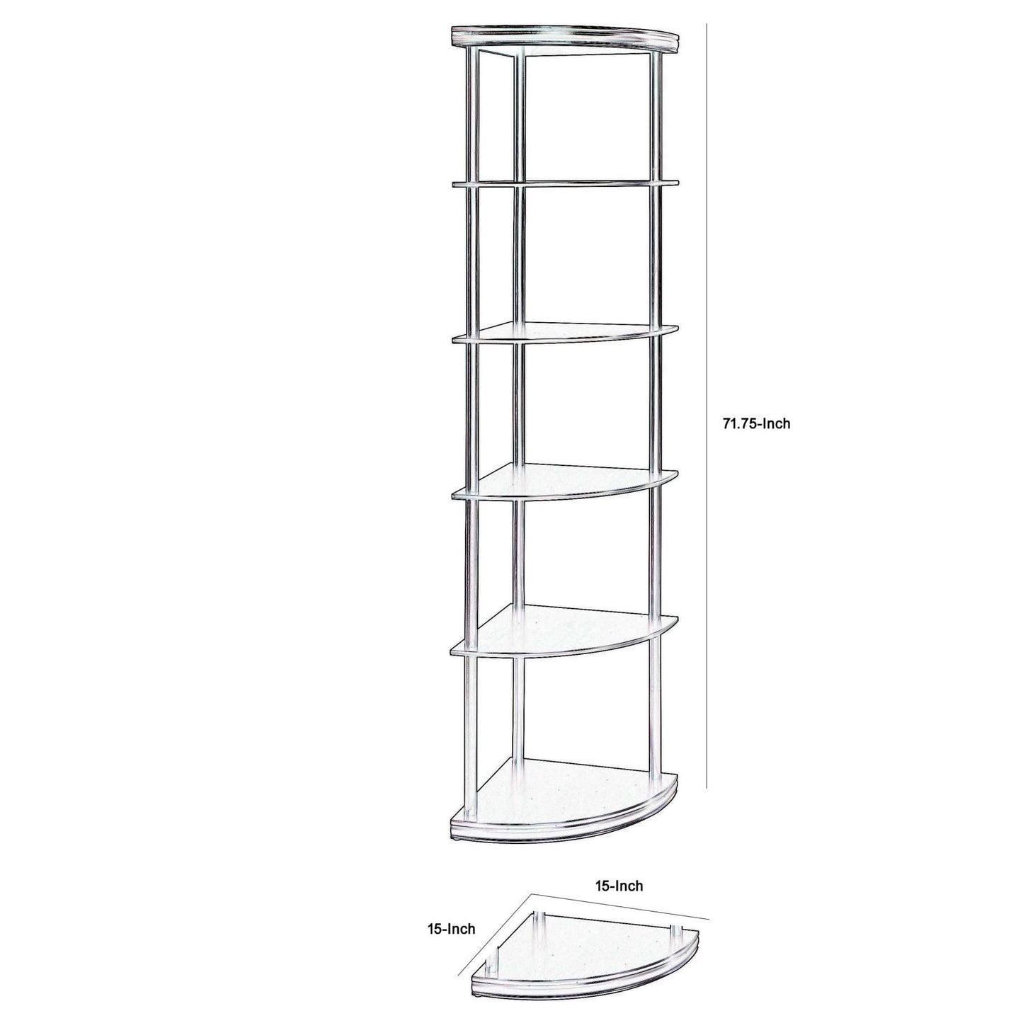 Illuminating Corner Bookcase With Five Pie-Shaped Shelves, Brown By Benzara | Bookcases |  Modishstore  - 5