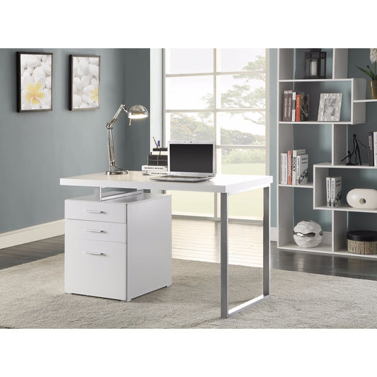 Superb White Office Desk With Reversible Set-Up  By Benzara | Desks |  Modishstore 