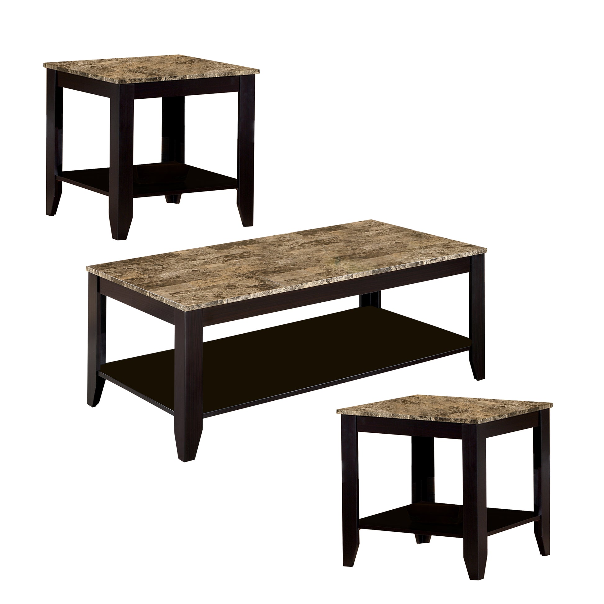 Artistic 3 Piece Occasional Table Set With Marble Top, Brown  By Benzara | Coffee Tables |  Modishstore 