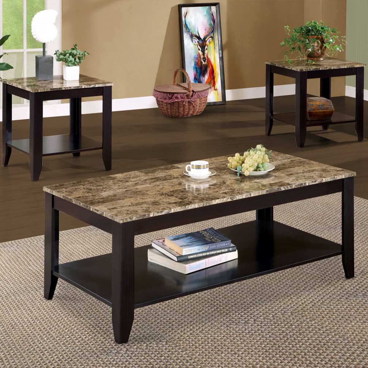 Artistic 3 Piece Occasional Table Set With Marble Top, Brown  By Benzara | Coffee Tables |  Modishstore  - 2