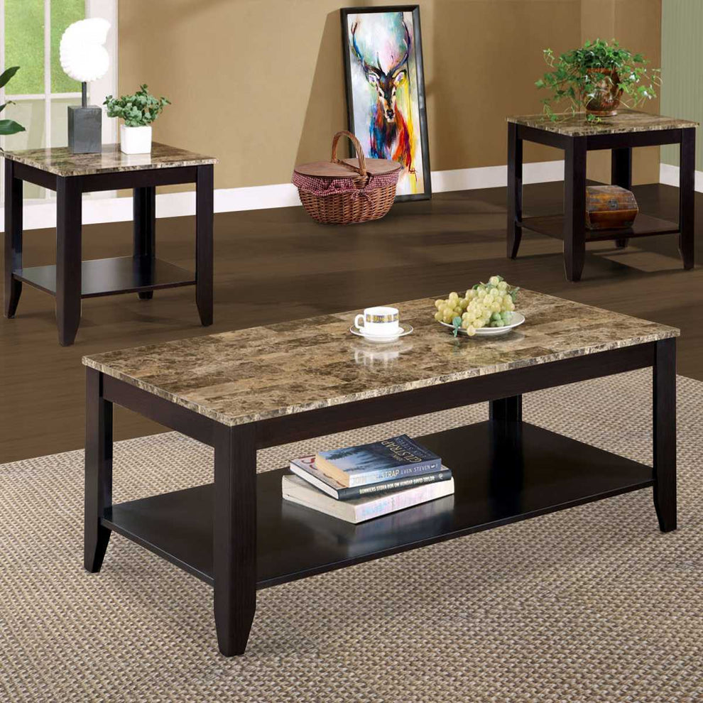 Artistic 3 Piece Occasional Table Set With Marble Top, Brown  By Benzara | Coffee Tables |  Modishstore  - 2