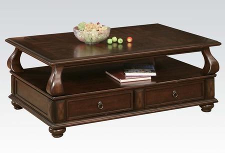 2 Drawer Wooden Coffee Table With Bun Feet And Ring Pulls, Brown By Benzara | Coffee Tables | Modishstore - 2