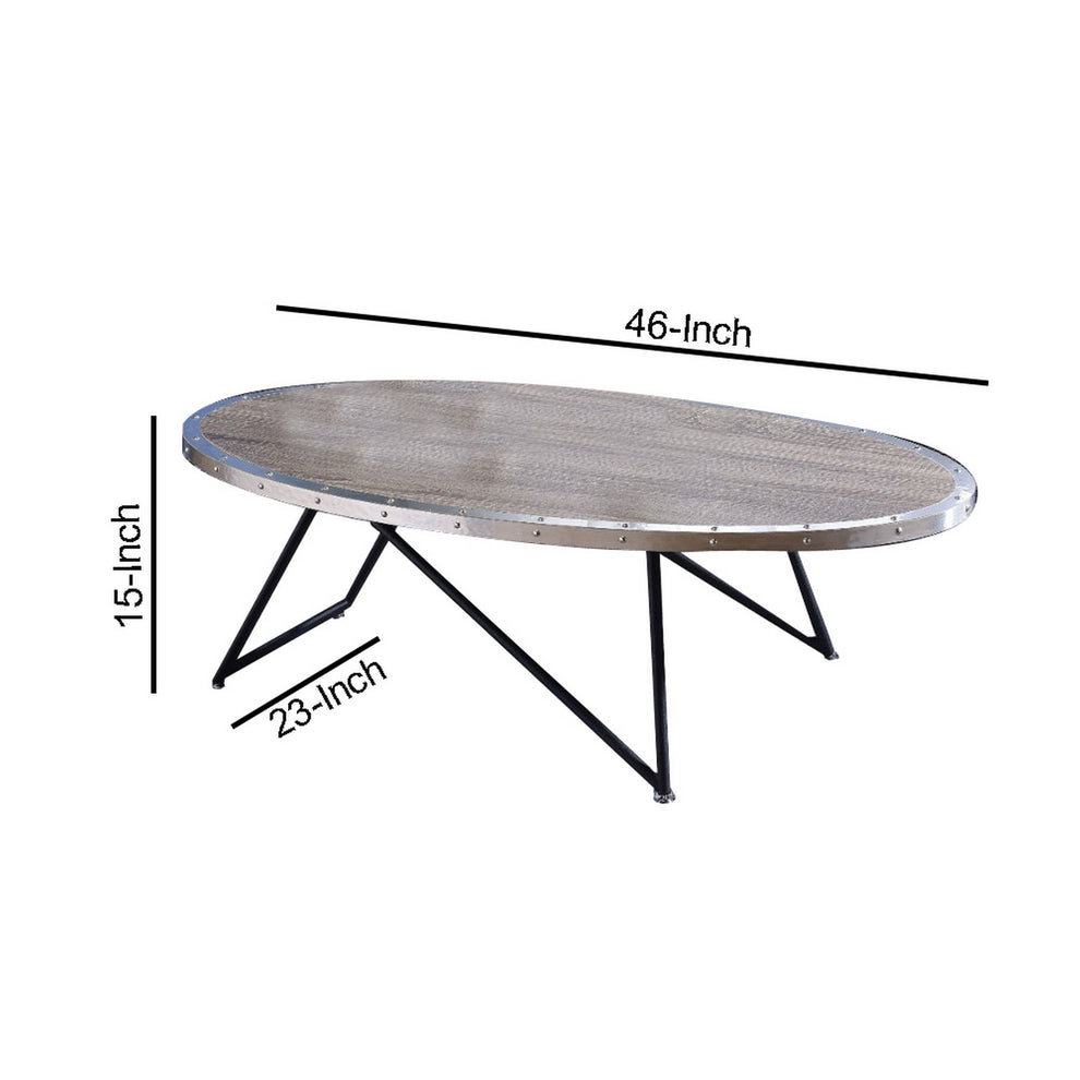 15 Inch Oval Coffee Table With Irregular Metal Base, Gray By Benzara | Coffee Tables | Modishstore - 3