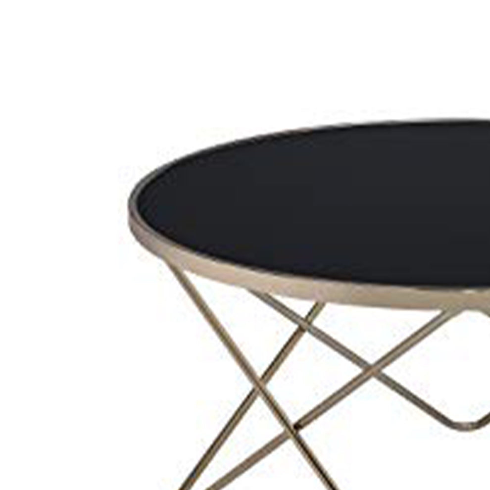 18 Inch Glass Top Coffee Table With Metal Base, Black And Gold  By Benzara | Coffee Tables |  Modishstore  - 2