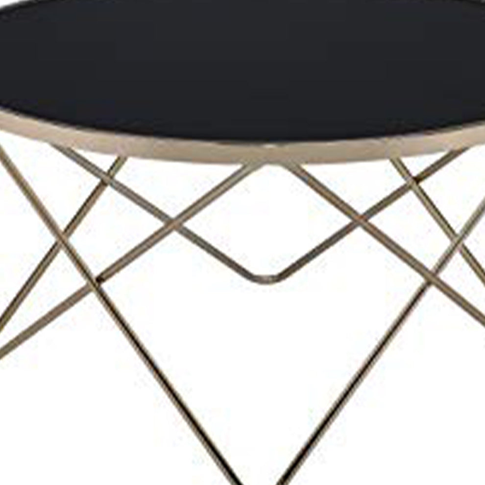 18 Inch Glass Top Coffee Table With Metal Base, Black And Gold  By Benzara | Coffee Tables |  Modishstore  - 3