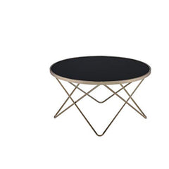 18 Inch Glass Top Coffee Table With Metal Base, Black And Gold  By Benzara