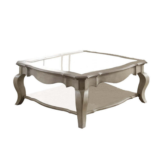 18 Inch Glass Top Wooden Coffee Table, Antique Taupe  By Benzara | Coffee Tables |  Modishstore 