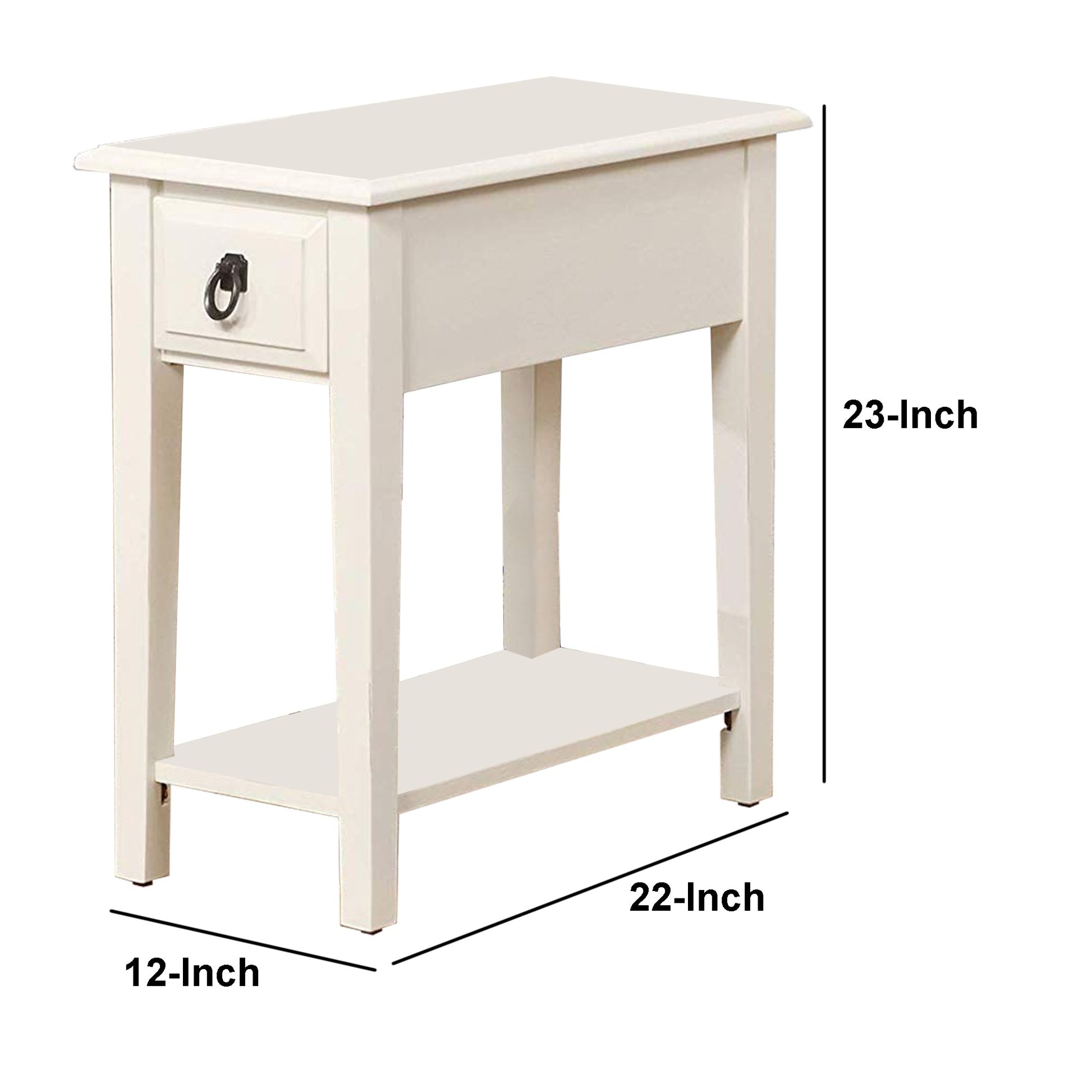 23" Rectangular Wooden Side Table With 1 Drawer, White  By Benzara | Side Tables |  Modishstore  - 7