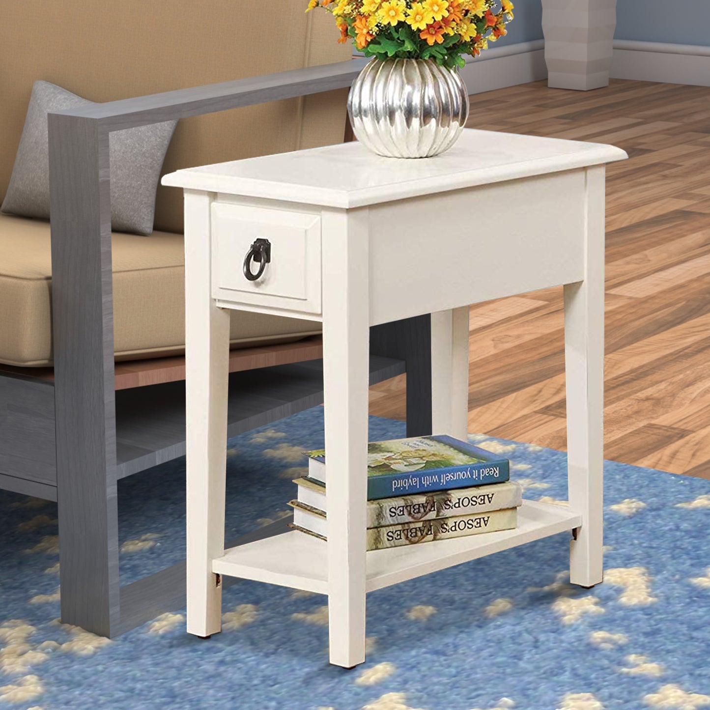 23" Rectangular Wooden Side Table With 1 Drawer, White  By Benzara | Side Tables |  Modishstore  - 2