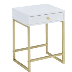 Astonishing Side Table, White & Gold  By Benzara