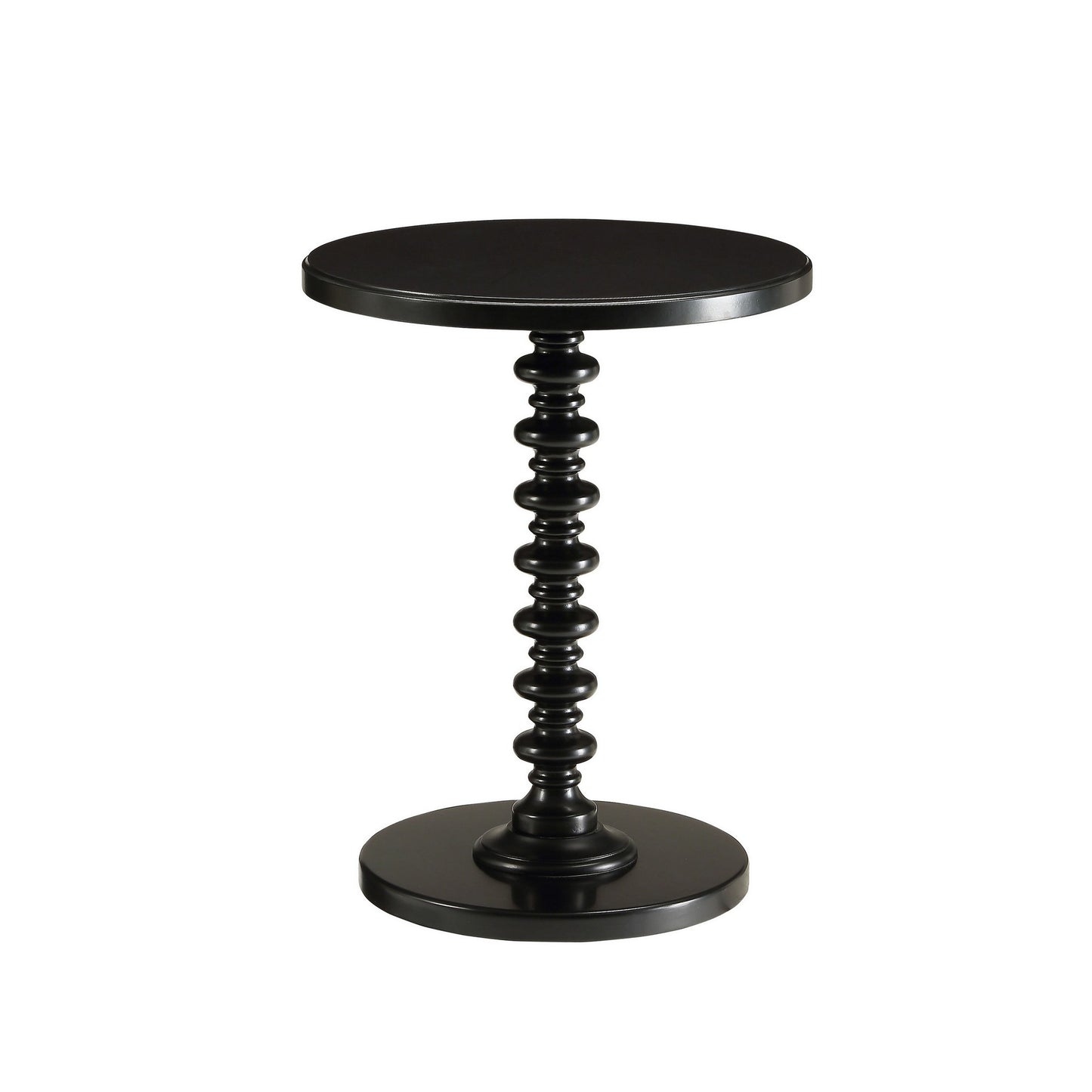 22 Inch Round Wooden Side Table With Turned Base, Black By Benzara | Side Tables | Modishstore