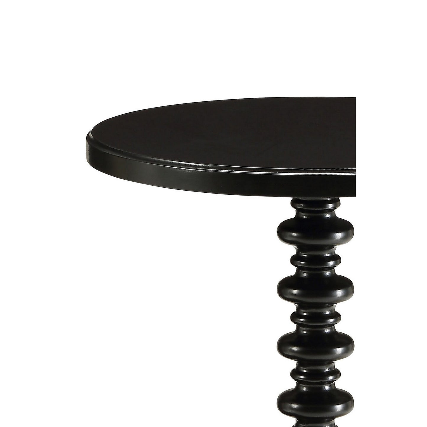 22 Inch Round Wooden Side Table With Turned Base, Black By Benzara | Side Tables | Modishstore - 5