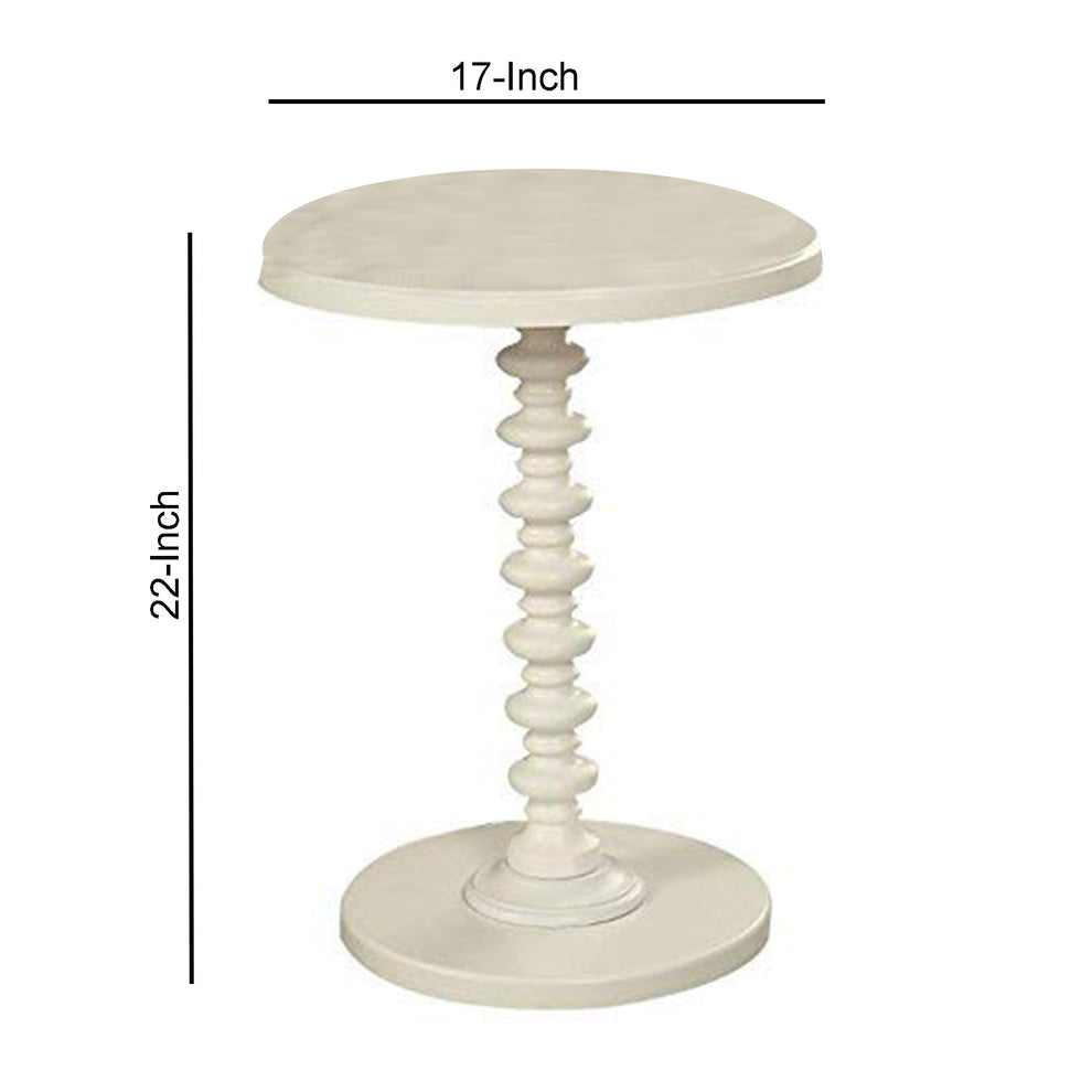 22 Inch Round Wooden Side Table With Turned Base, White  By Benzara | Side Tables |  Modishstore  - 2