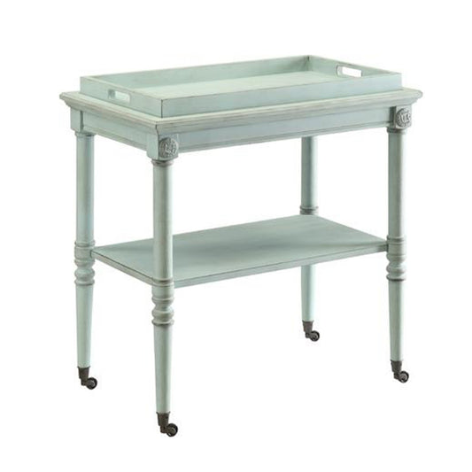 32 Inch 2 Tier Wooden Tray Table With Casters, Antique Gray  By Benzara | TV Tray Tables |  Modishstore 