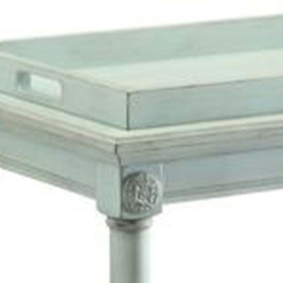 32 Inch 2 Tier Wooden Tray Table With Casters, Antique Gray  By Benzara | TV Tray Tables |  Modishstore  - 4