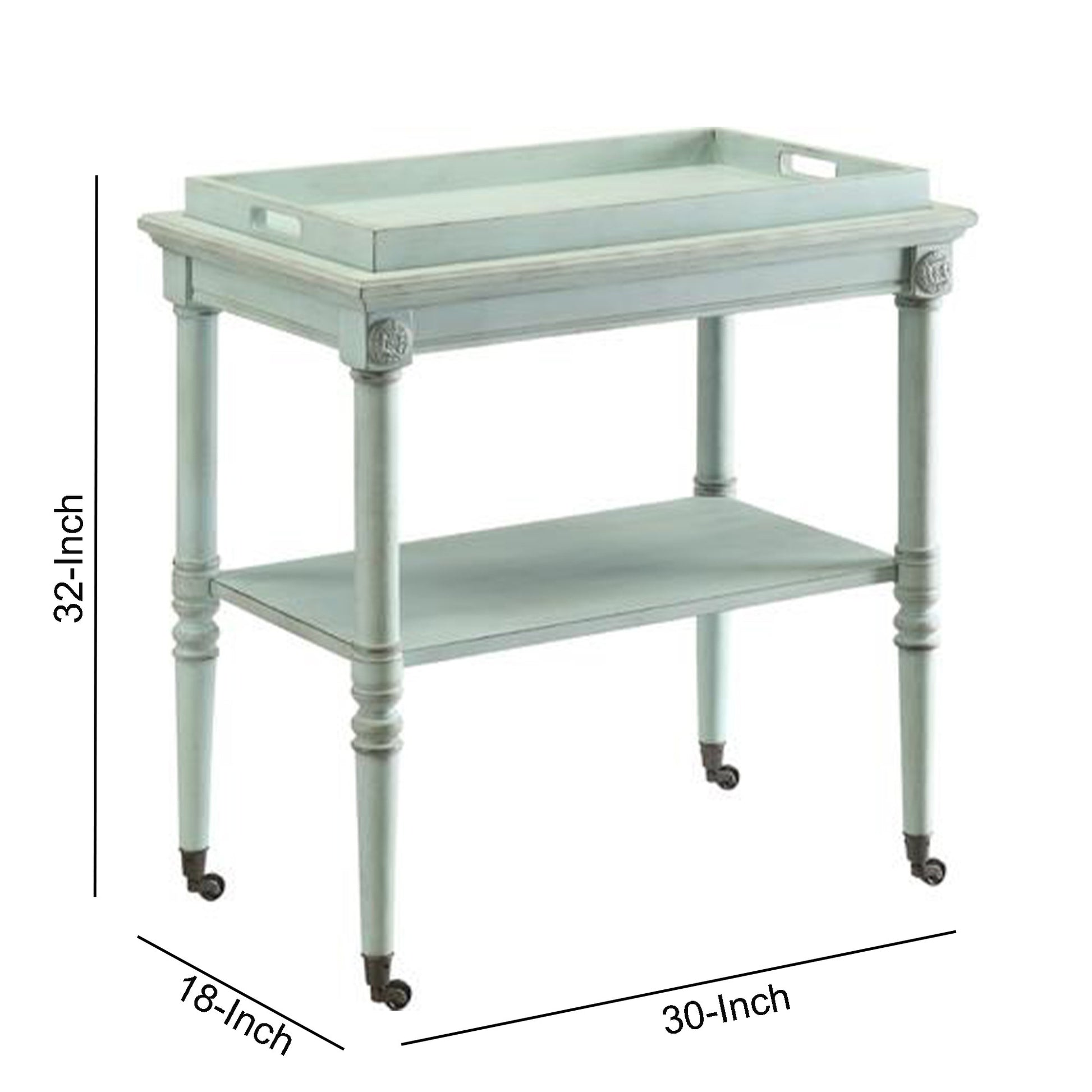 32 Inch 2 Tier Wooden Tray Table With Casters, Antique Gray  By Benzara | TV Tray Tables |  Modishstore  - 2