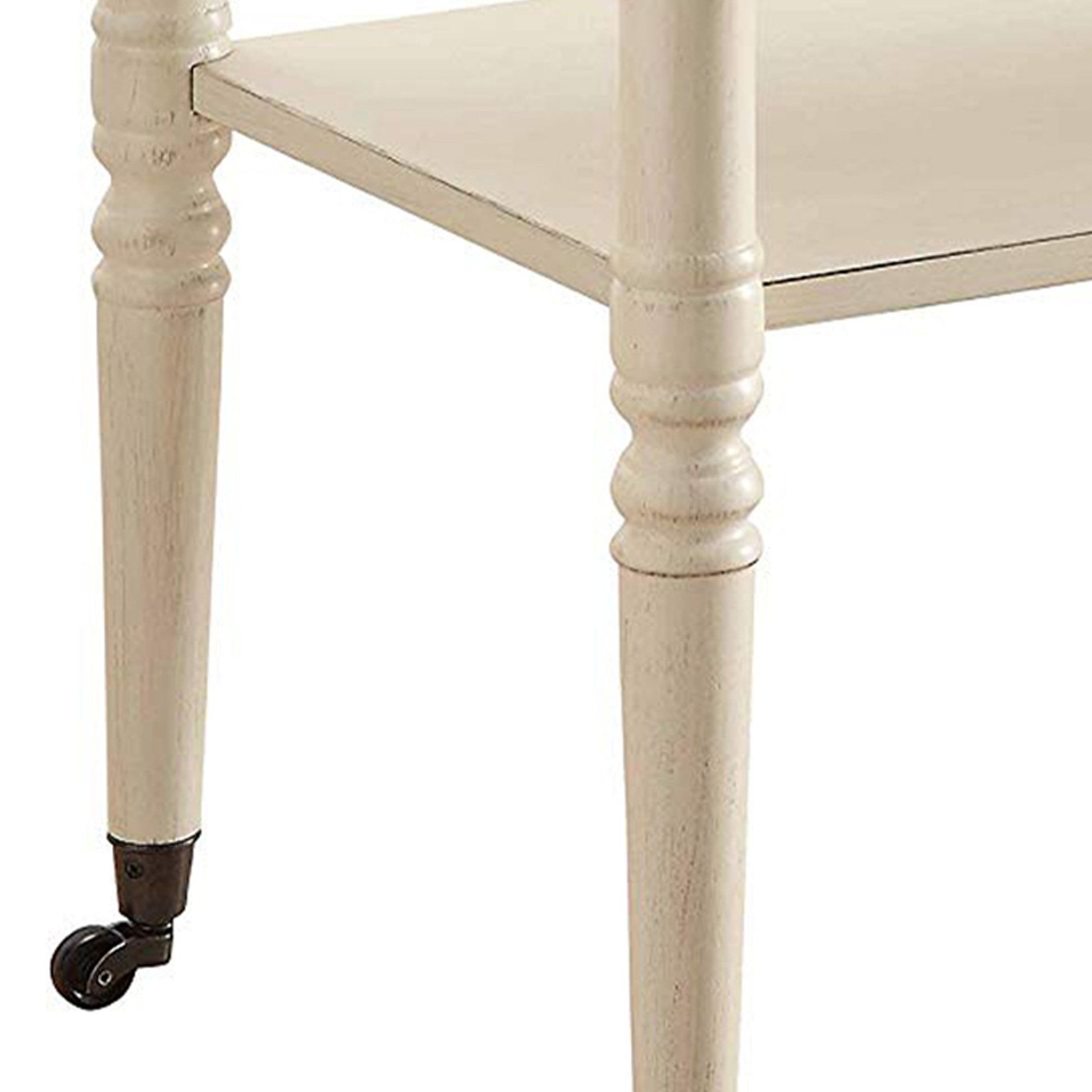 32 Inch 2 Tier Wooden Tray Table With Casters, Antique White  By Benzara | TV Tray Tables |  Modishstore  - 2
