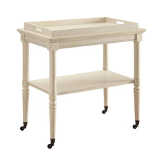 32 Inch 2 Tier Wooden Tray Table With Casters, Antique White  By Benzara