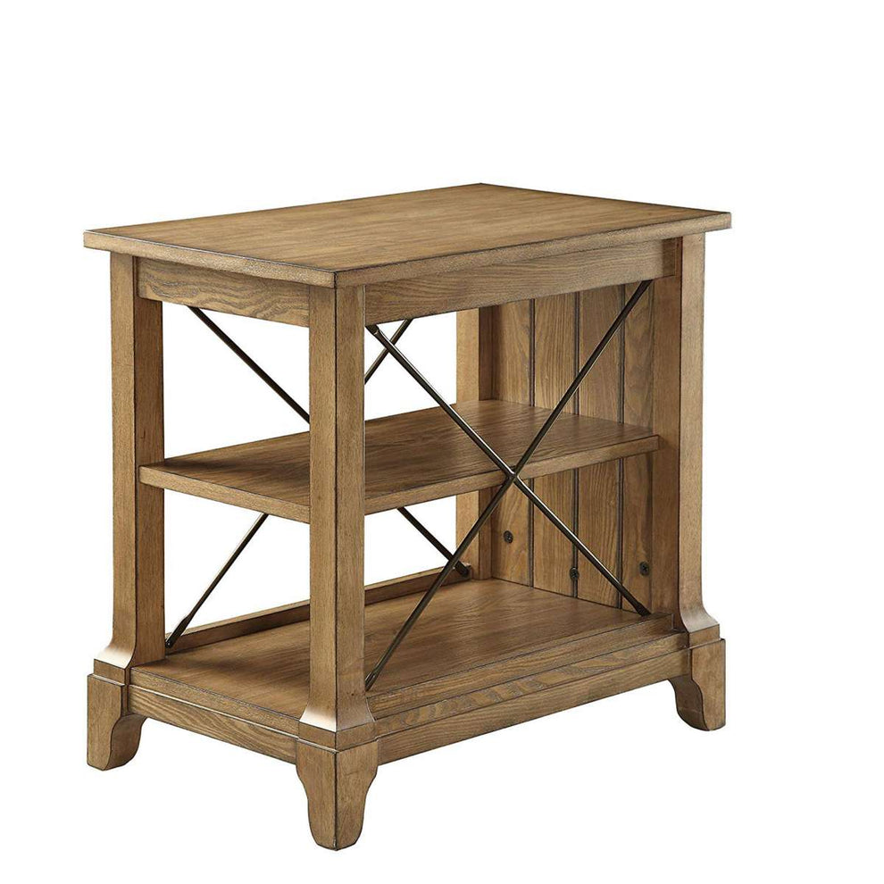 Wooden Side Table With 2 Compartments, Oak Brown  By Benzara | Side Tables |  Modishstore  - 2