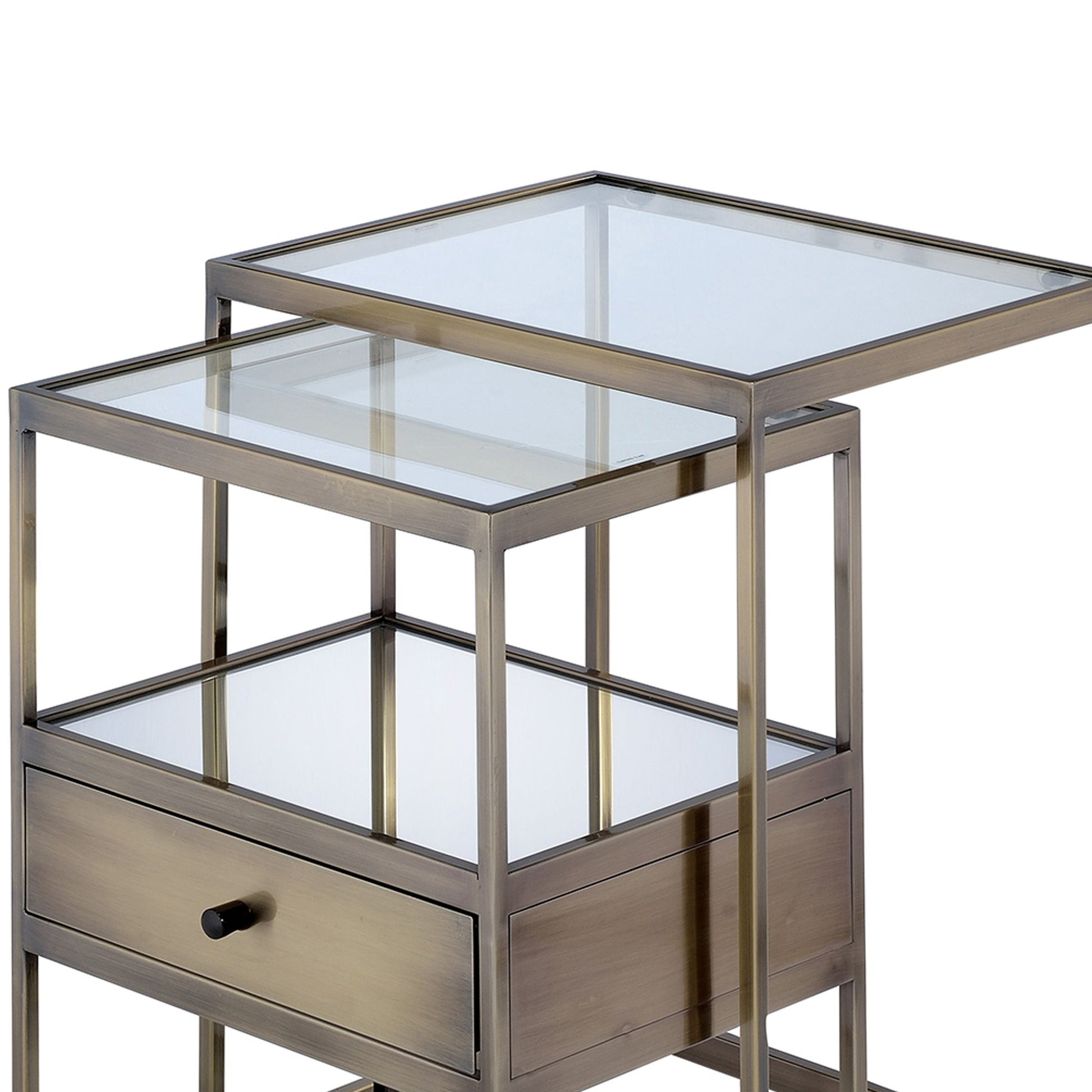 Metal And Glass 2 Piece Nesting Table Set, Brown And Clear  By Benzara | Nesting Tables |  Modishstore  - 3