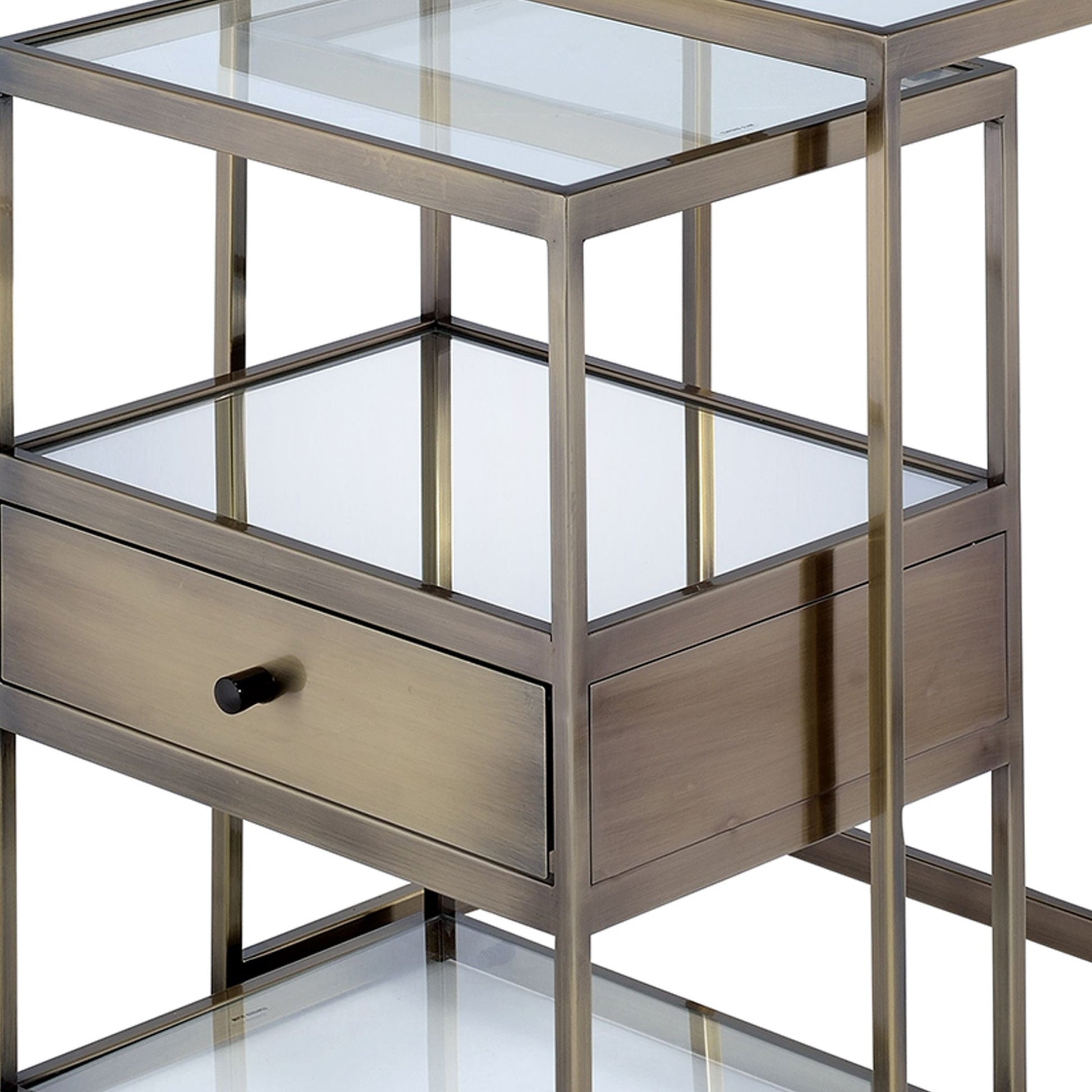 Metal And Glass 2 Piece Nesting Table Set, Brown And Clear  By Benzara | Nesting Tables |  Modishstore  - 4