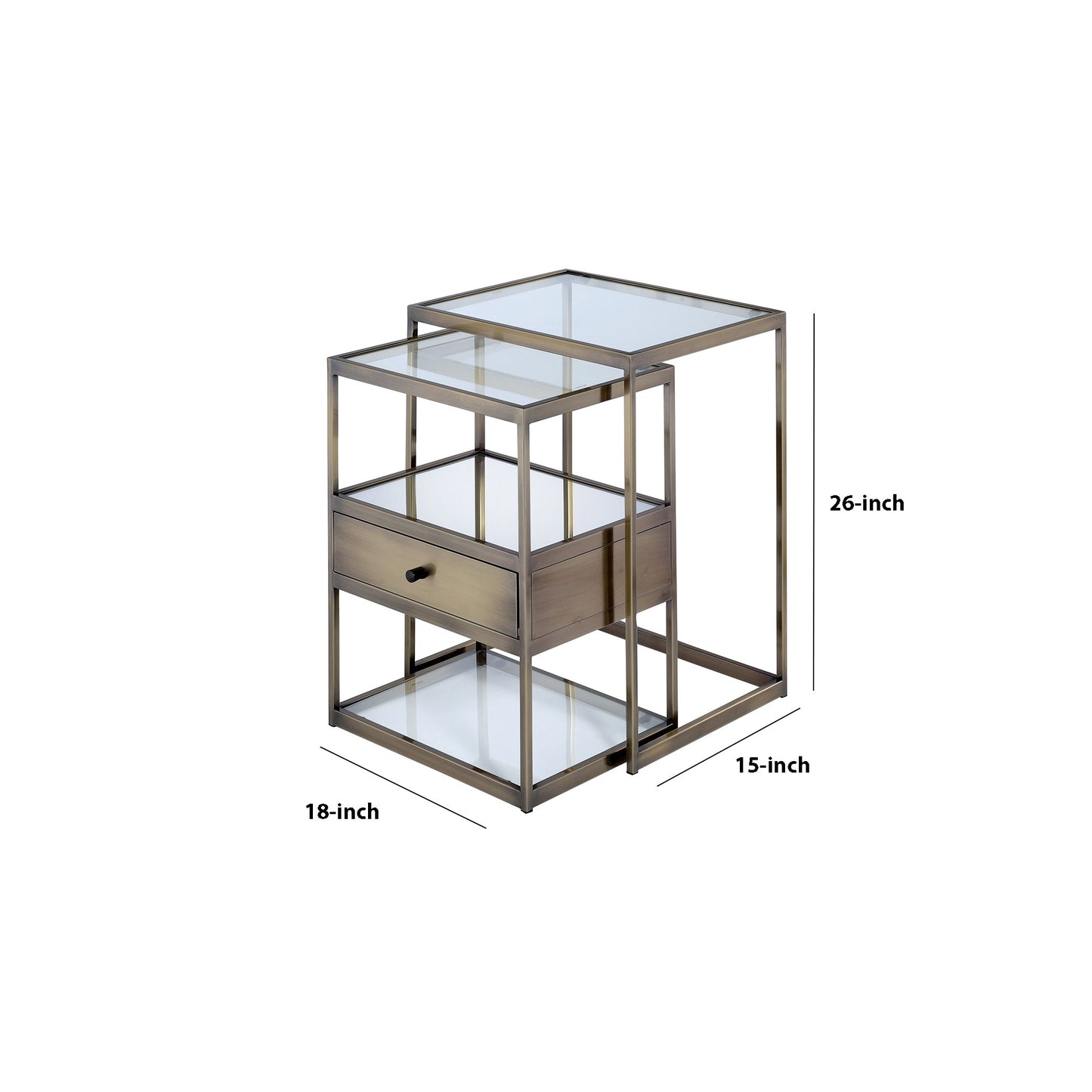 Metal And Glass 2 Piece Nesting Table Set, Brown And Clear  By Benzara | Nesting Tables |  Modishstore  - 6