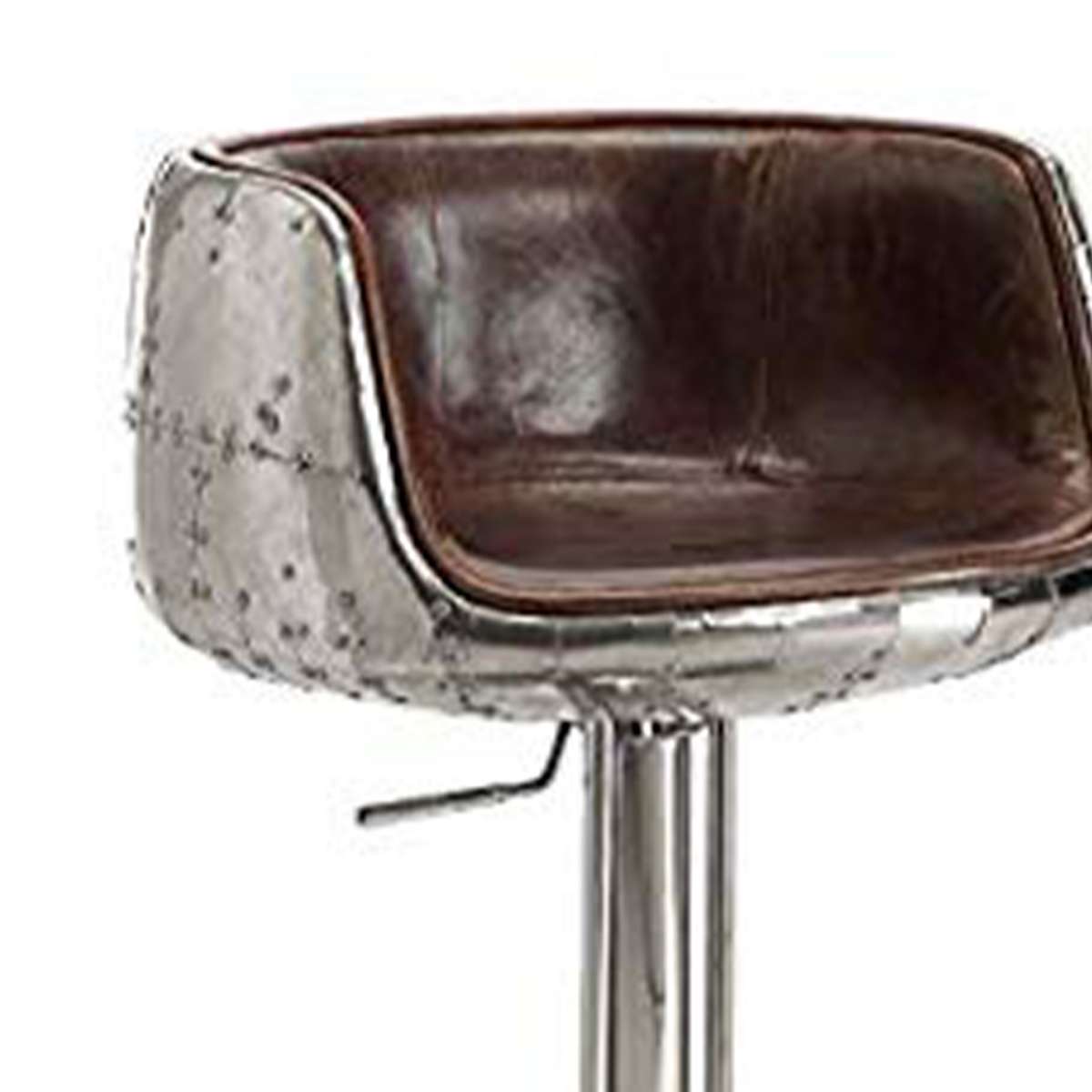 Comfy Adjustable Stool With Swivel, Vintage Brown & Silver  By Benzara | Bar Stools |  Modishstore  - 2