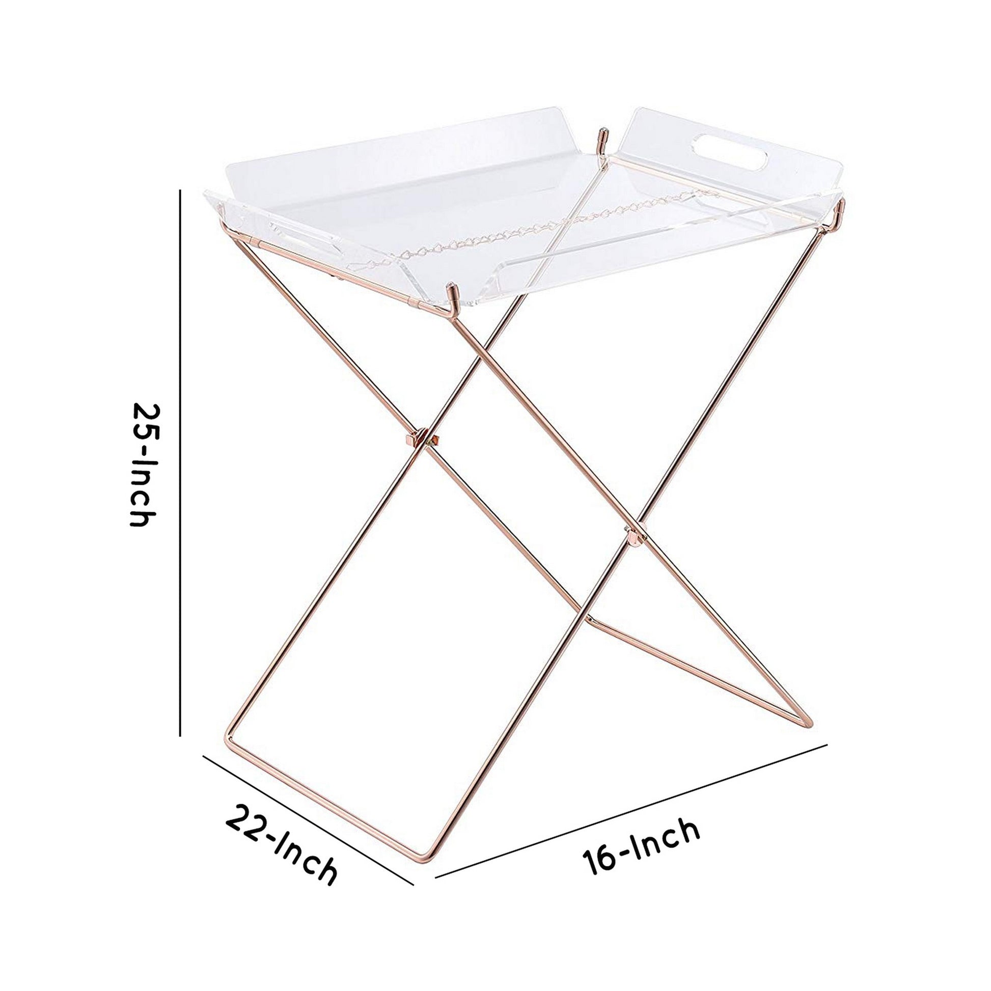 22 Inch Acrylic Tray Table With X Metal Base, Copper  By Benzara | TV Tray Tables |  Modishstore  - 6