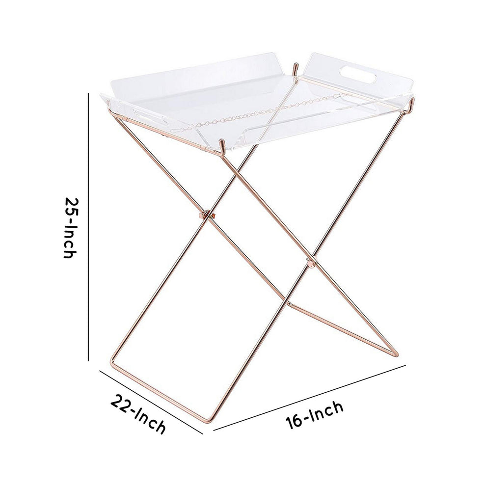 22 Inch Acrylic Tray Table With X Metal Base, Copper  By Benzara | TV Tray Tables |  Modishstore  - 6