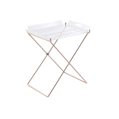 22 Inch Acrylic Tray Table With X Metal Base, Copper  By Benzara