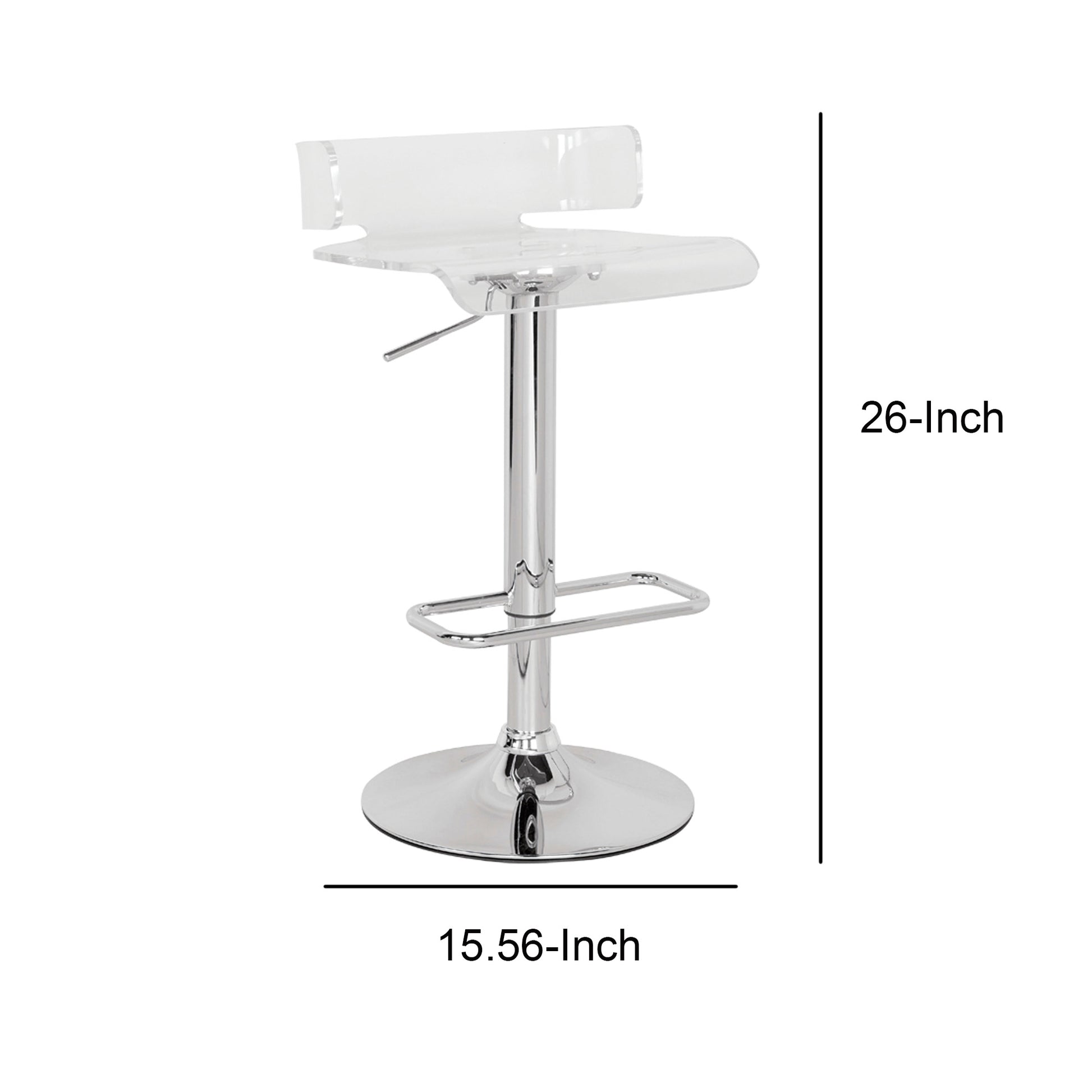 Smart Looking Adjustable Stool With Swivel, Clear & Chrome  By Benzara | Bar Stools |  Modishstore  - 6