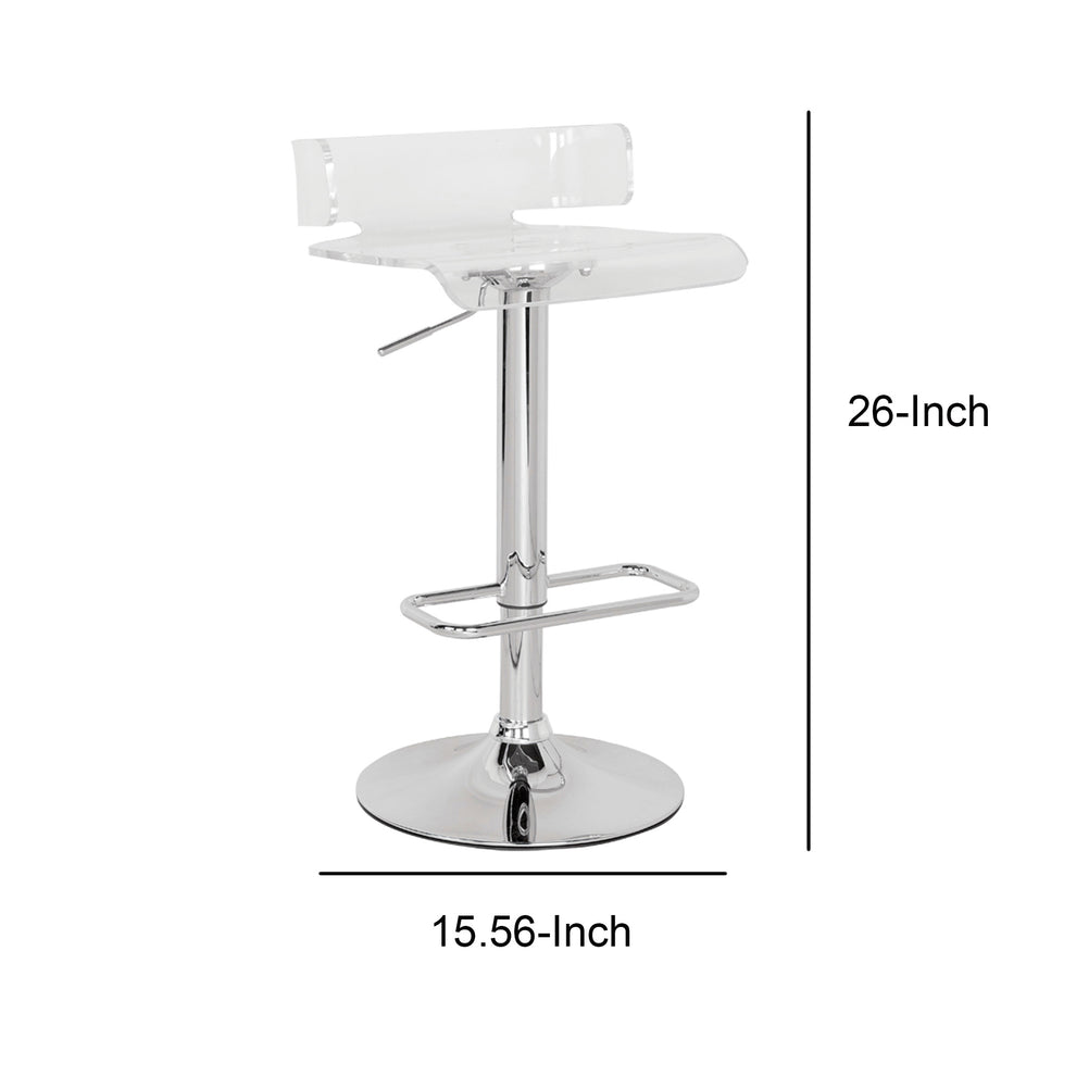 Smart Looking Adjustable Stool With Swivel, Clear & Chrome  By Benzara | Bar Stools |  Modishstore  - 6