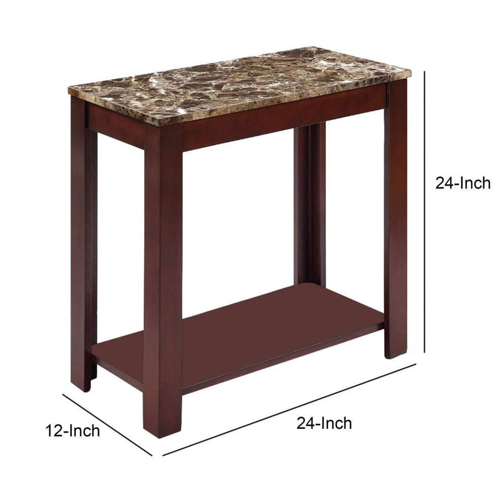 Impressive Chairside Table With Marble Top, Brown By Benzara | Side Tables |  Modishstore  - 3
