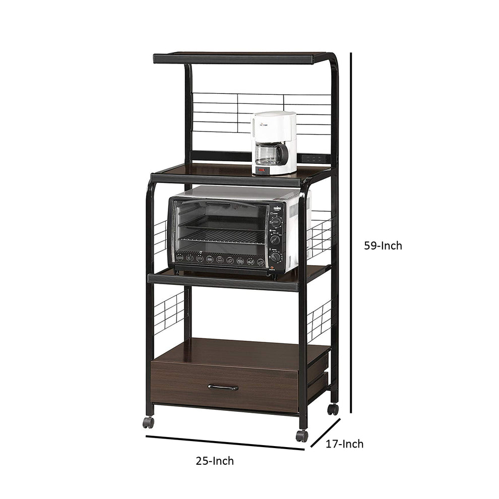 Wood And Metal Kitchen Cart On Casters, Brown And Black  By Benzara | TV Tray Tables |  Modishstore  - 5