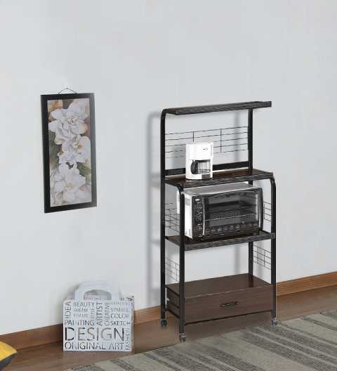 Wood And Metal Kitchen Cart On Casters, Brown And Black  By Benzara | TV Tray Tables |  Modishstore  - 2