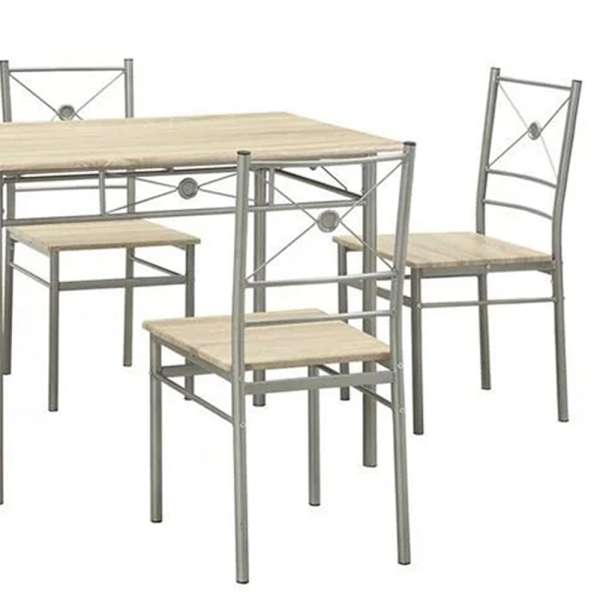 Sturdy Dining Table In A Set Of Five, Silver By Benzara | Dining Sets |  Modishstore  - 3