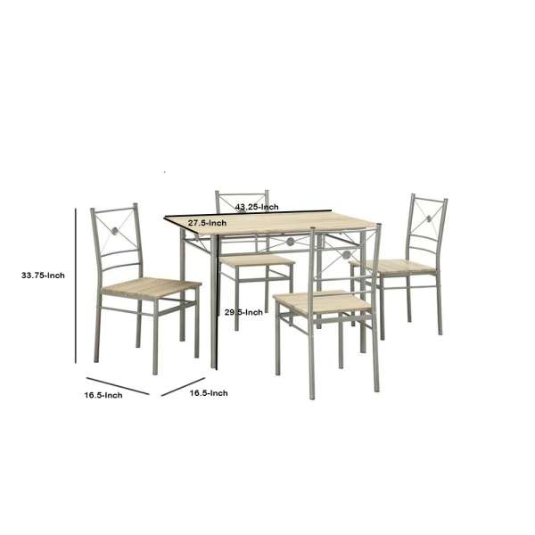 Sturdy Dining Table In A Set Of Five, Silver By Benzara | Dining Sets |  Modishstore  - 6