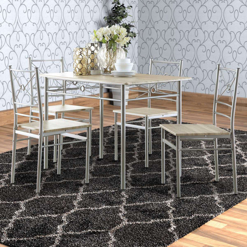 Sturdy Dining Table In A Set Of Five, Silver By Benzara | Dining Sets |  Modishstore 