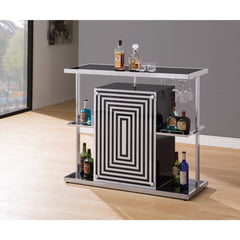 Contemporary Bar Unit With Wine Glass Storage, White And Black By Benzara