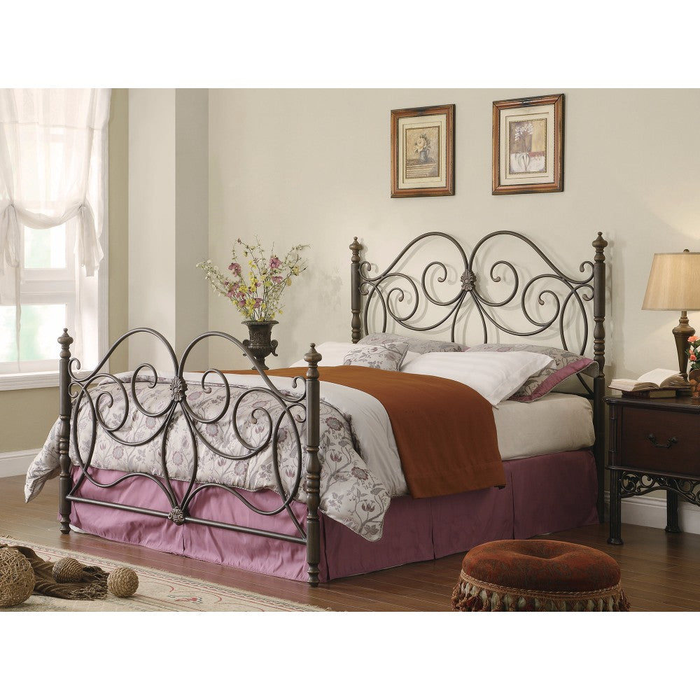 Fine-Looking Queen Size Metal Bed With Scroll Details, Bronze By Benzara | Beds |  Modishstore 