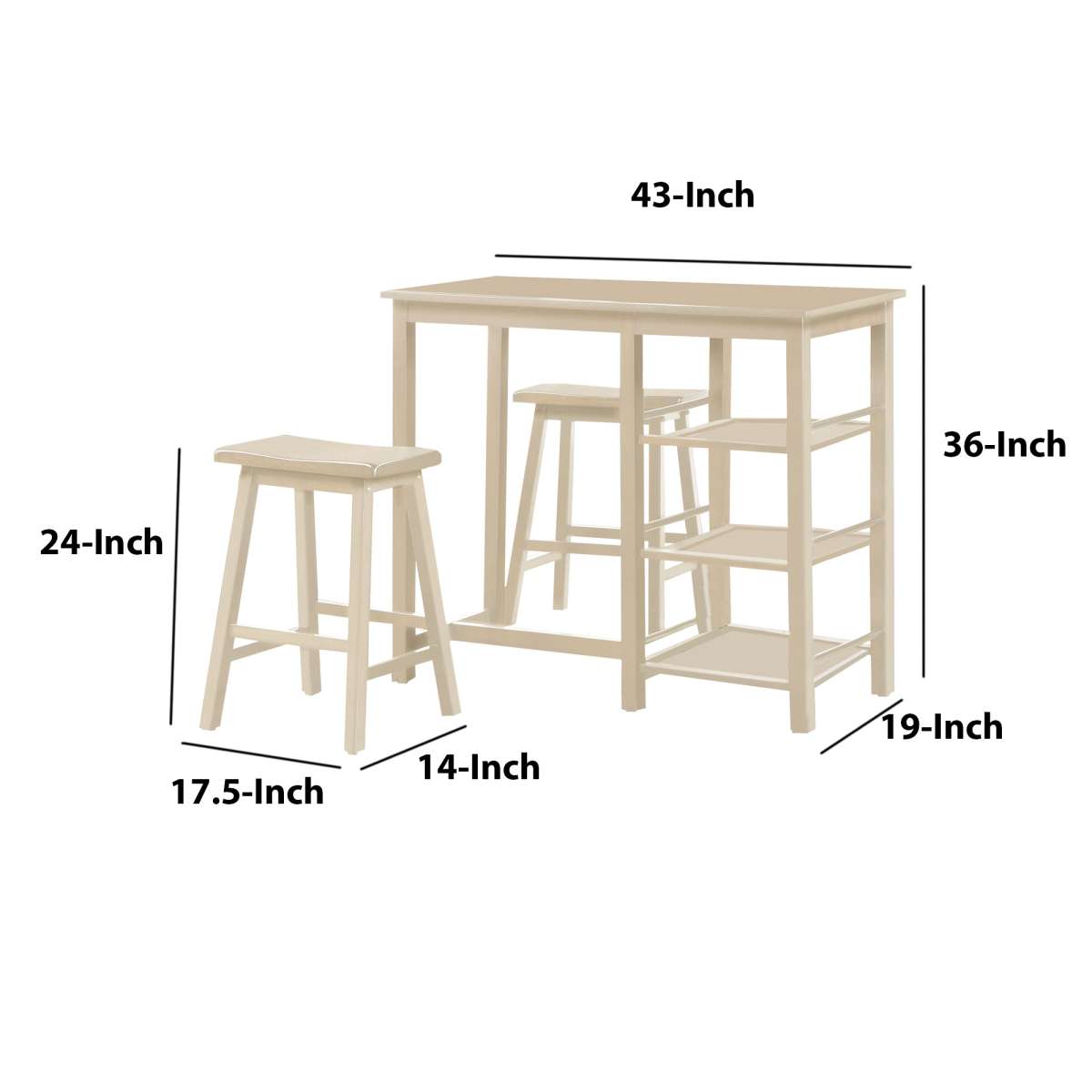 Spacious Counter Height Set, Off White, 3 Piece Pack  By Benzara | Dining Sets |  Modishstore  - 6