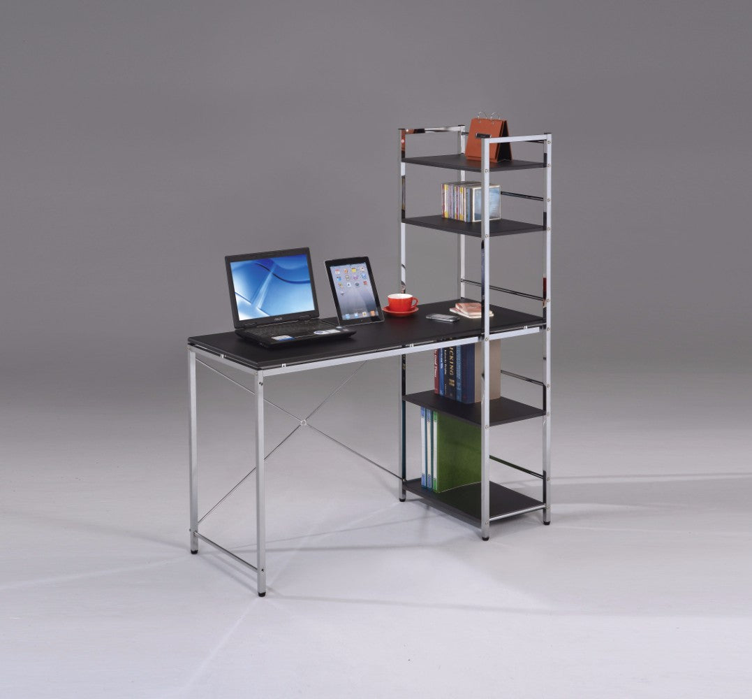 Computer Desk With Shelves, Black & Chrome Silver  By Benzara | Desks |  Modishstore 