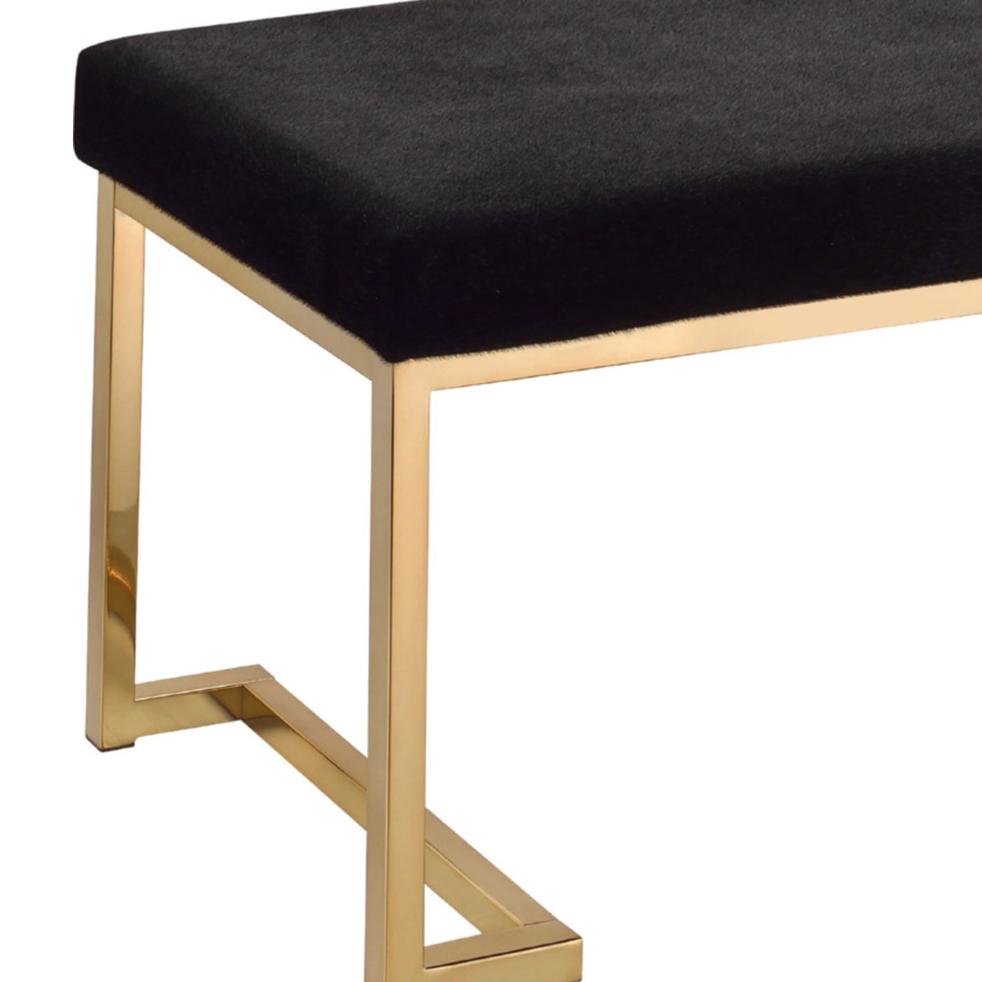 Fabric Bench With Metal Tubular Base, Gold And Black  By Benzara | Stools & Benches |  Modishstore  - 3